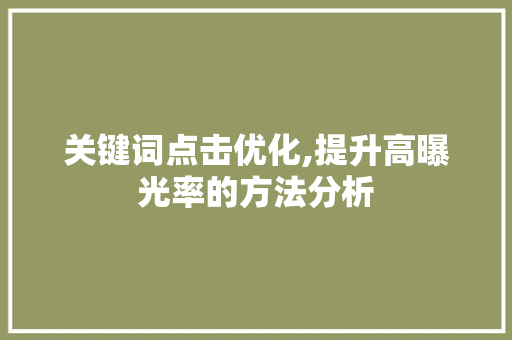 关键词点击优化,提升高曝光率的方法分析