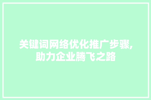 关键词网络优化推广步骤,助力企业腾飞之路