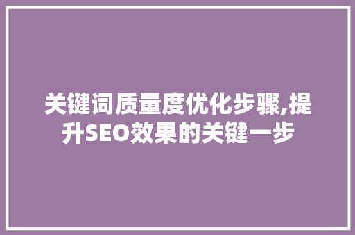 关键词质量度优化步骤,提升SEO效果的关键一步