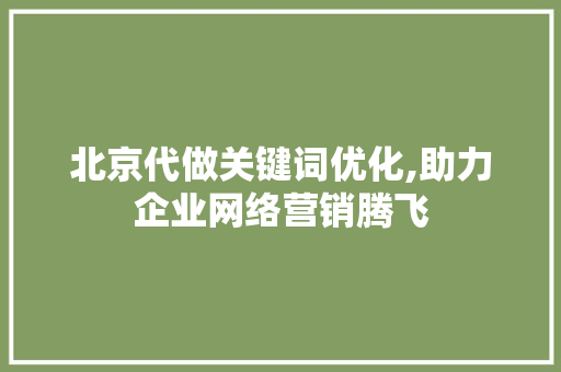 北京代做关键词优化,助力企业网络营销腾飞