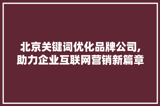 北京关键词优化品牌公司,助力企业互联网营销新篇章