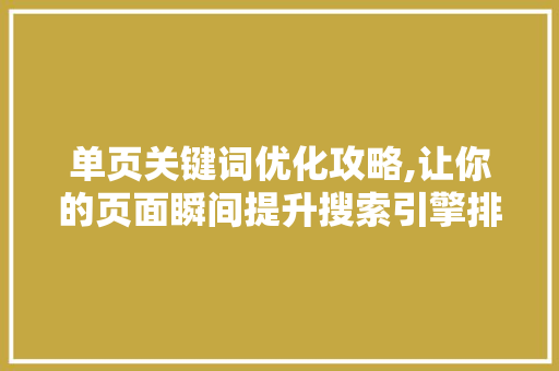 单页关键词优化攻略,让你的页面瞬间提升搜索引擎排名