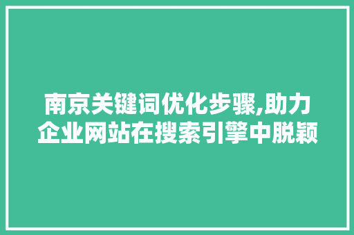 南京关键词优化步骤,助力企业网站在搜索引擎中脱颖而出