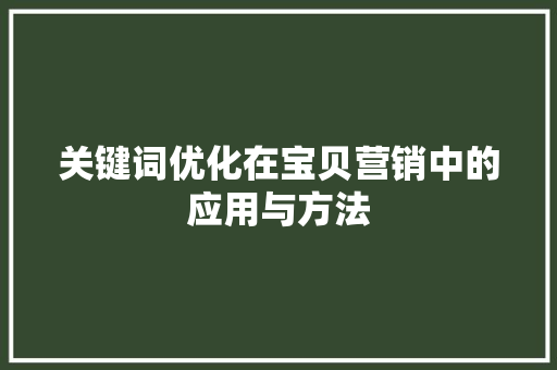 关键词优化在宝贝营销中的应用与方法