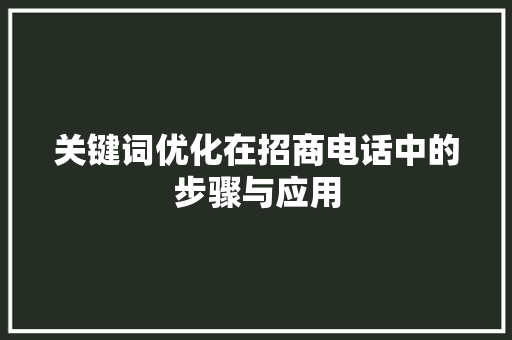 关键词优化在招商电话中的步骤与应用