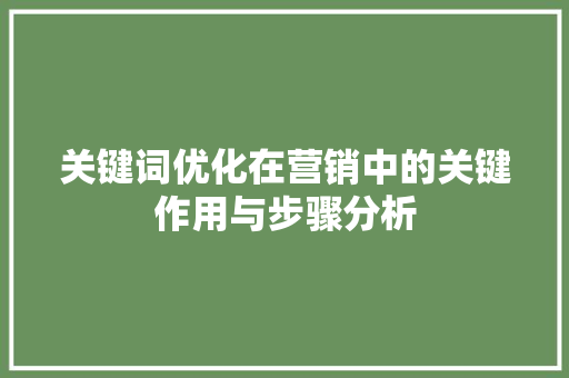 关键词优化在营销中的关键作用与步骤分析