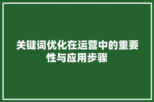 关键词优化在运营中的重要性与应用步骤