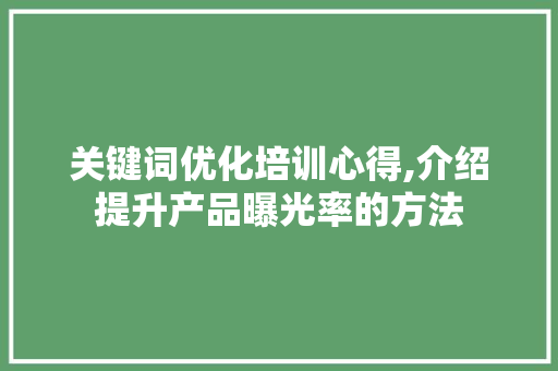 关键词优化培训心得,介绍提升产品曝光率的方法
