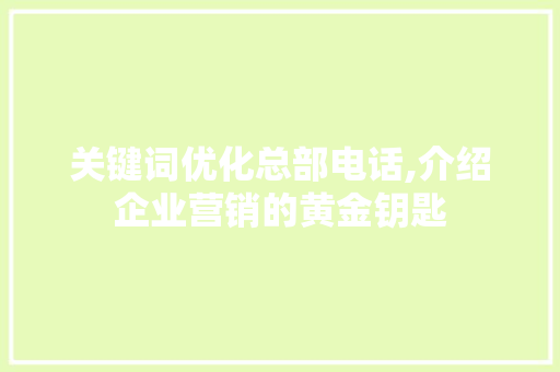 关键词优化总部电话,介绍企业营销的黄金钥匙