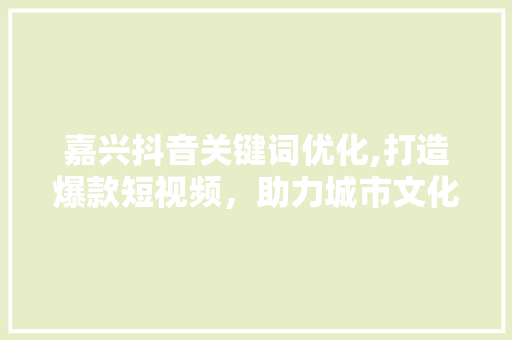 嘉兴抖音关键词优化,打造爆款短视频，助力城市文化传播