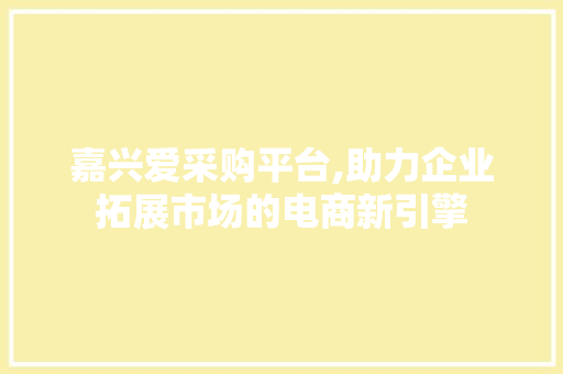 嘉兴爱采购平台,助力企业拓展市场的电商新引擎