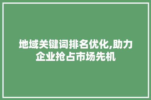 地域关键词排名优化,助力企业抢占市场先机