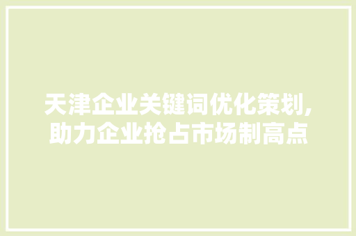 天津企业关键词优化策划,助力企业抢占市场制高点