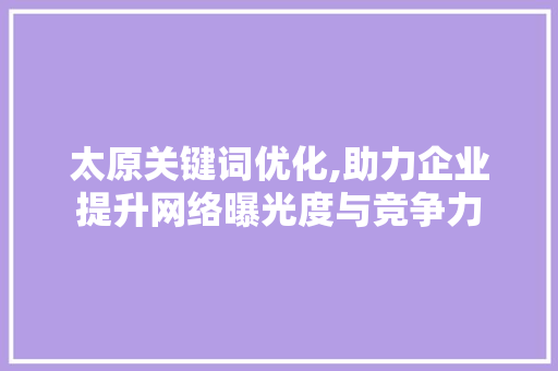 太原关键词优化,助力企业提升网络曝光度与竞争力