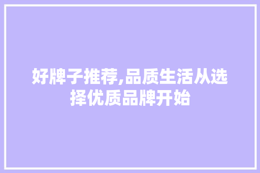 好牌子推荐,品质生活从选择优质品牌开始