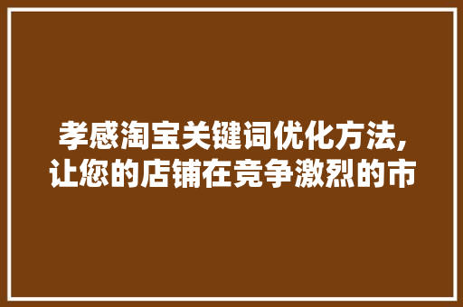 孝感淘宝关键词优化方法,让您的店铺在竞争激烈的市场中脱颖而出