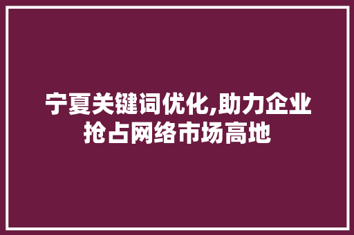 宁夏关键词优化,助力企业抢占网络市场高地