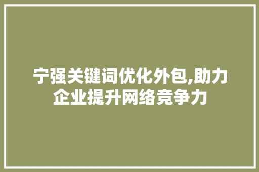 宁强关键词优化外包,助力企业提升网络竞争力