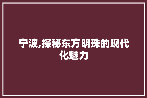 宁波,探秘东方明珠的现代化魅力