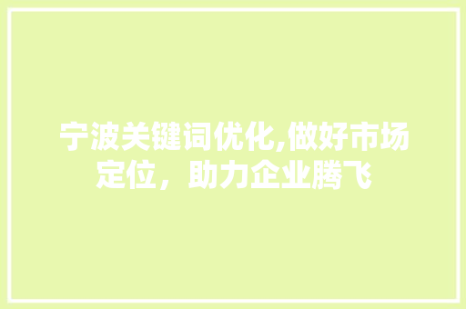 宁波关键词优化,做好市场定位，助力企业腾飞