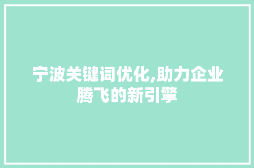 宁波关键词优化,助力企业腾飞的新引擎