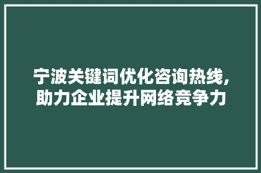 宁波关键词优化咨询热线,助力企业提升网络竞争力