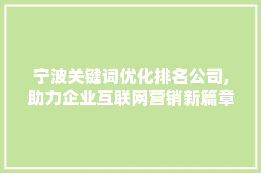 宁波关键词优化排名公司,助力企业互联网营销新篇章
