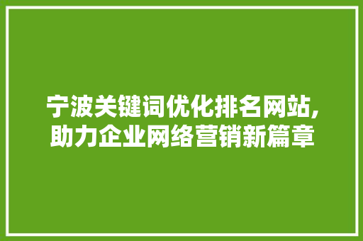 宁波关键词优化排名网站,助力企业网络营销新篇章