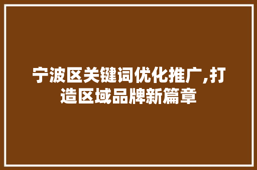 宁波区关键词优化推广,打造区域品牌新篇章