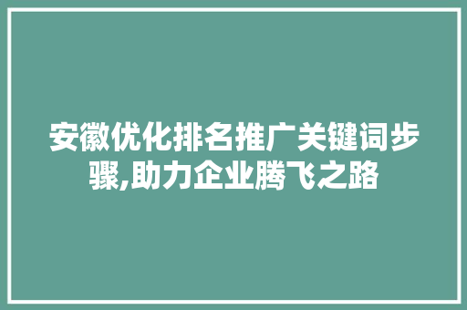 安徽优化排名推广关键词步骤,助力企业腾飞之路
