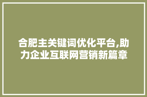 合肥主关键词优化平台,助力企业互联网营销新篇章