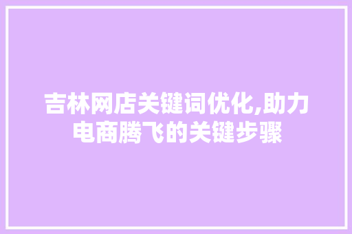 吉林网店关键词优化,助力电商腾飞的关键步骤