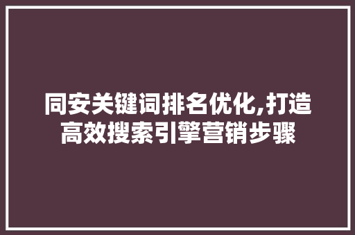 同安关键词排名优化,打造高效搜索引擎营销步骤