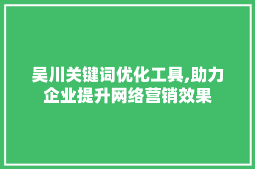 吴川关键词优化工具,助力企业提升网络营销效果
