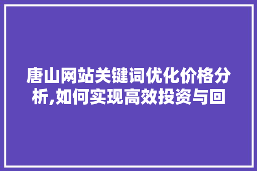 唐山网站关键词优化价格分析,如何实现高效投资与回报