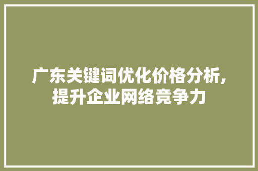 广东关键词优化价格分析,提升企业网络竞争力
