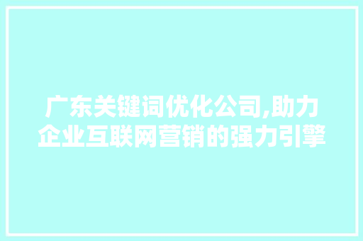 广东关键词优化公司,助力企业互联网营销的强力引擎