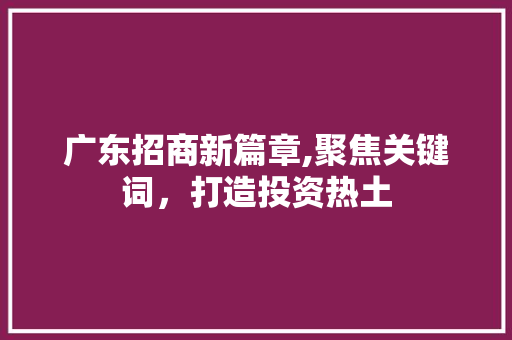 广东招商新篇章,聚焦关键词，打造投资热土