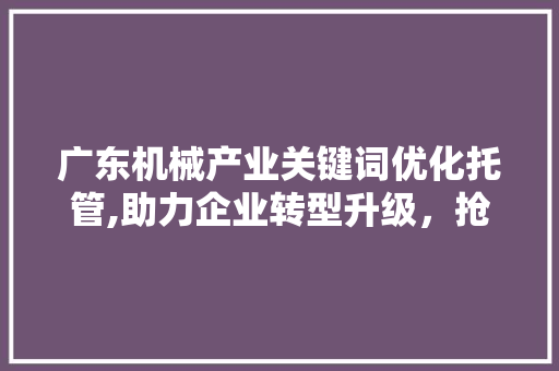 广东机械产业关键词优化托管,助力企业转型升级，抢占市场先机