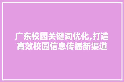 广东校园关键词优化,打造高效校园信息传播新渠道