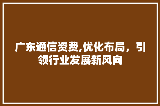 广东通信资费,优化布局，引领行业发展新风向