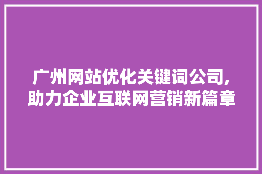 广州网站优化关键词公司,助力企业互联网营销新篇章