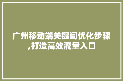 广州移动端关键词优化步骤,打造高效流量入口
