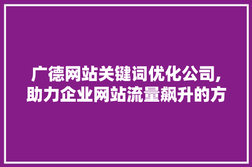 广德网站关键词优化公司,助力企业网站流量飙升的方法