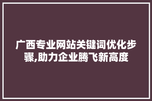 广西专业网站关键词优化步骤,助力企业腾飞新高度