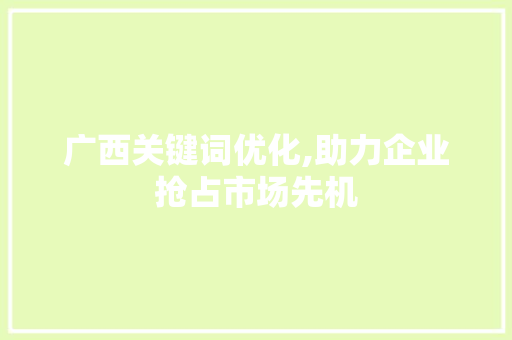 广西关键词优化,助力企业抢占市场先机