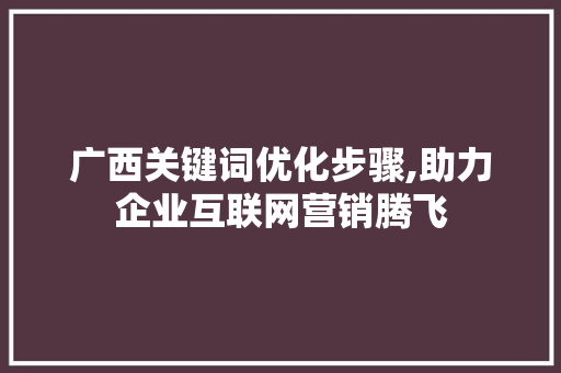 广西关键词优化步骤,助力企业互联网营销腾飞