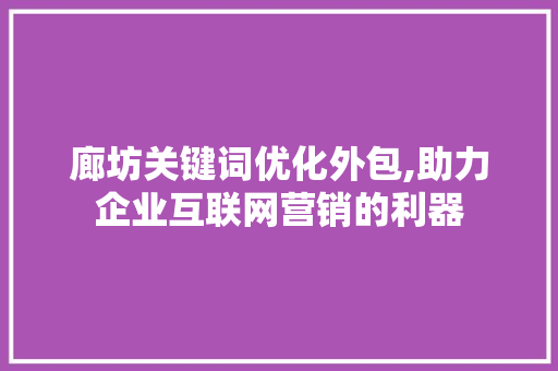 廊坊关键词优化外包,助力企业互联网营销的利器