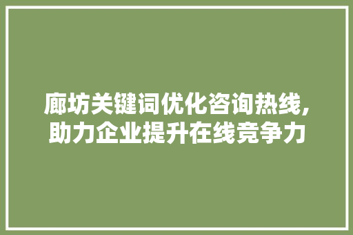 廊坊关键词优化咨询热线,助力企业提升在线竞争力