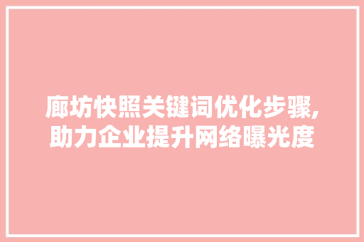 廊坊快照关键词优化步骤,助力企业提升网络曝光度